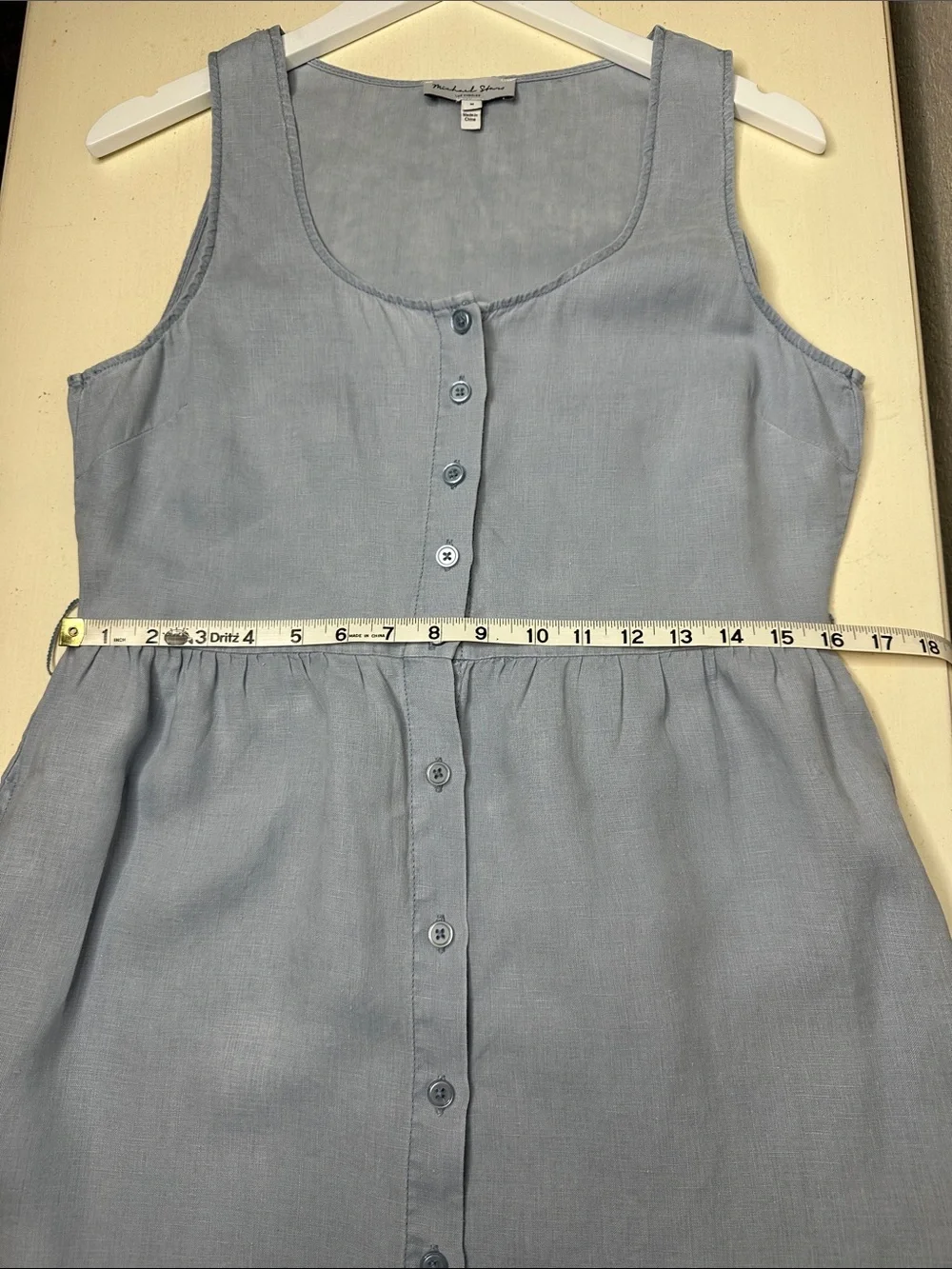 MICHAEL STARS Lulu Button-down Linen Midi Dress Size Medium Blue